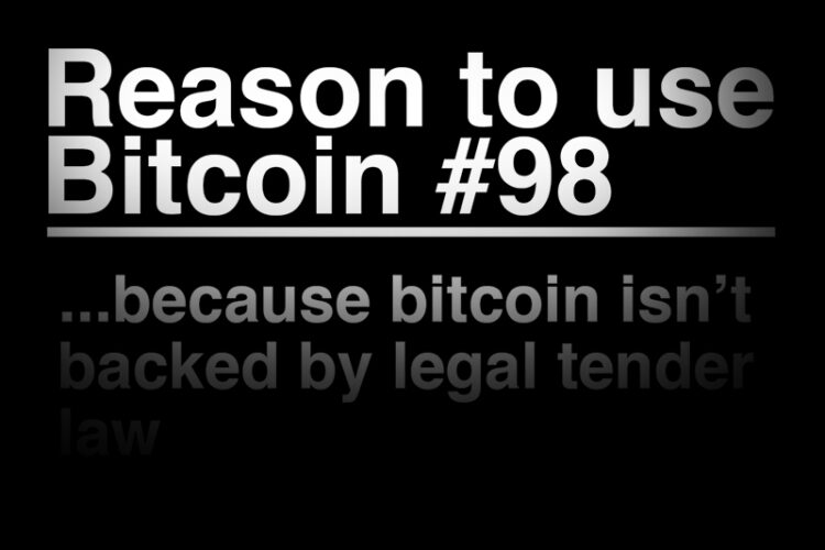 Bitcoin isn't backed by legal tender law